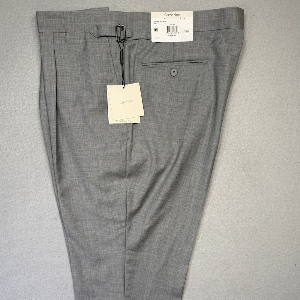 Calvin Klein Mens Slim-Fit Wool Dress Pant Light Grey 42x30 $190